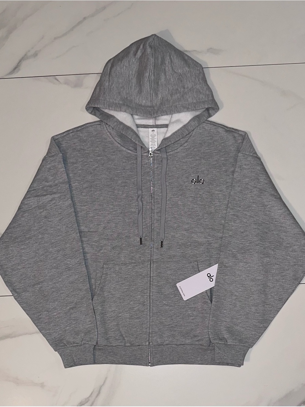 Alo Yoga Accolade Full Zip Hoodie Sweatshirt Athletic Heather Grey Medium NWT